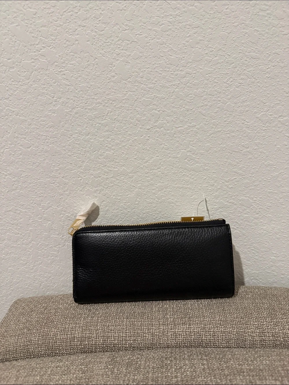 Michael Kors Black Pebbled Leather Zip Card Holder with Gold Hardware